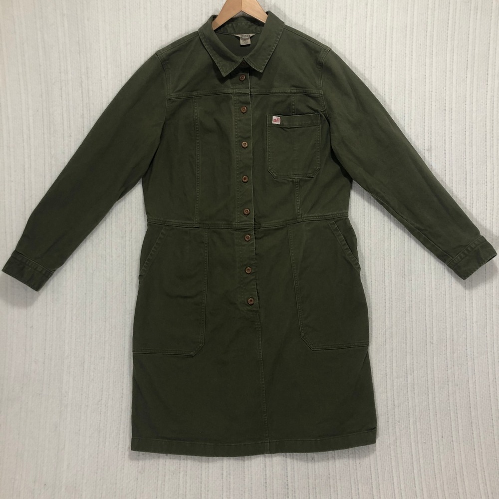 Duluth Trading Co Olive Button-Up Long Sleeve Dress